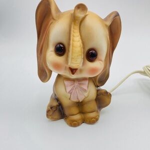 Josef Originals Baby Elephant Pink Bow Tie Night Light Lamp Glass Eyes Nursery
